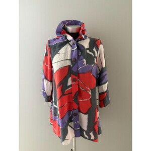 Yushi Tunic Top Size S Red Gray Lagenlook Flowy Artsy Wire Collar Lightweight